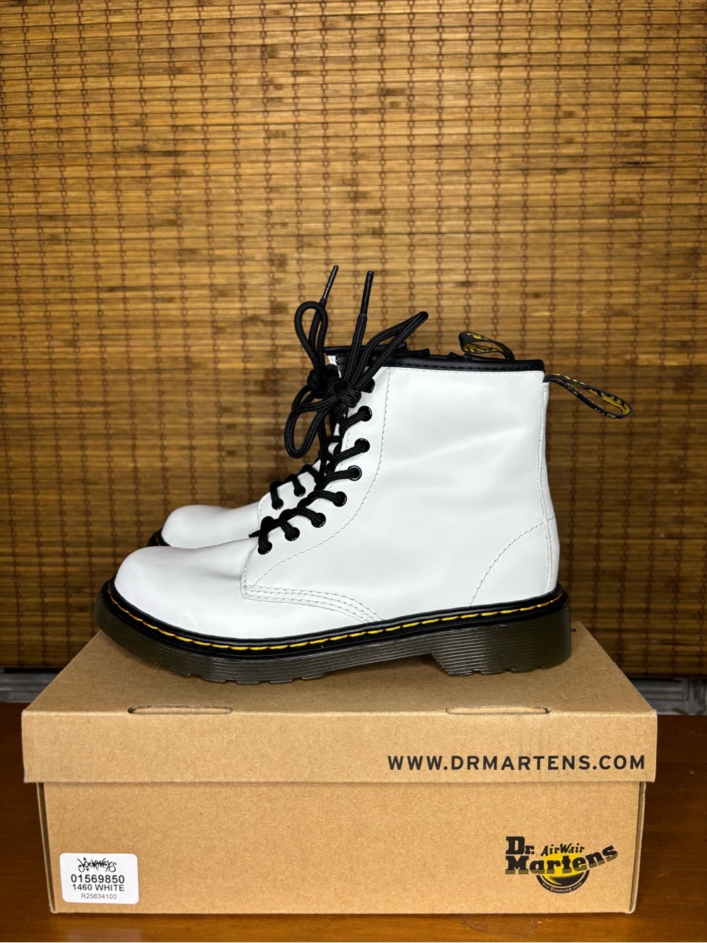 Dr. Martens Size 3 Combat Boots Romario White Leather Kids Boys Girls Lace Zip
